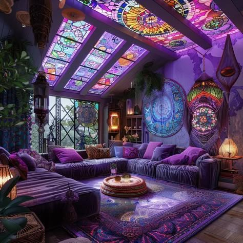 Purple Furniture, Hippie Homes, Dream Apartment Decor, زجاج ملون, Bohol, Fantasy House, Dream House Rooms, Cozy Room Decor, Dream Room Inspiration