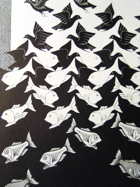 Sky and Water, Escher (1938) Mc Escher Art, Escher Art, Sky And Water, M C Escher, Mc Escher, Illusion Art, Art Et Illustration, Dutch Artists, Arte Fantasy