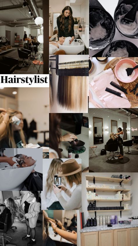 Hairstylist Vision Board, Hair Vision Board, Hairstylist Career, Beauty School Cosmetology, Hair Mood Board, Makeup Collage, Hairstylist Branding, Work Vision Board, College Hairstyles