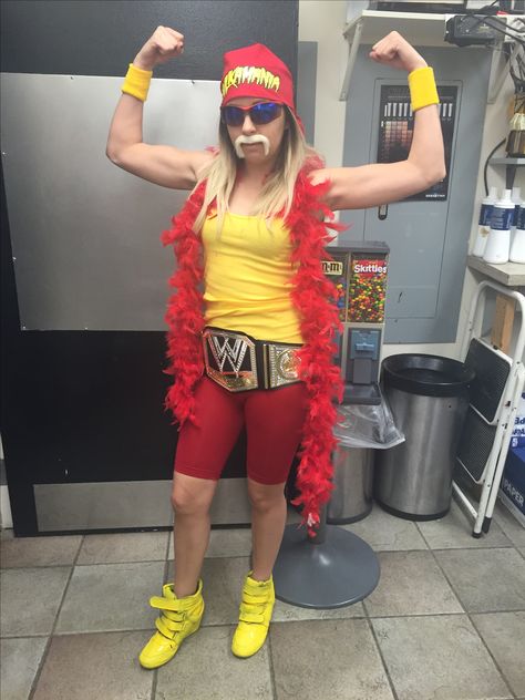 Hulk Hogan Halloween costume Funny Costume Ideas For Women Hilarious, Pro Wrestler Costume, Hilarious Costumes For Women, Hulk Hogan Costume Women, Hulk Hogan Halloween, Hulk Hogan Costume, Wrestler Costume, Hilarious Halloween Costumes, Golf Costumes