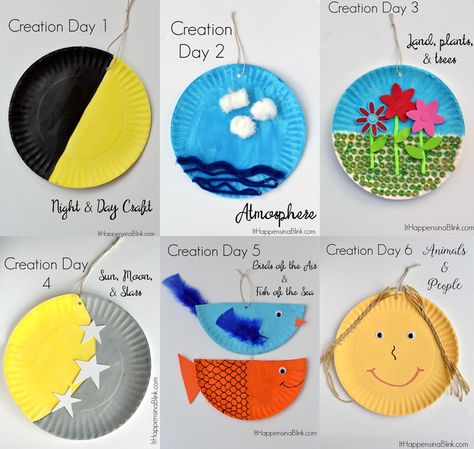 7 Days of Creation Craft. A simple way to teach the 7 Days of Creation to your Sunday School Class. Bible Themes, Plate Crafts For Kids, 7 Days Of Creation, Creation Bible, Toddler Bible, Sunday School Projects, Crafts For Children, Nursery Crafts, Children Church