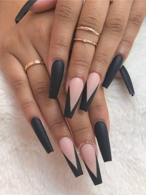 Black French Tip Coffin, Black Acrylic Nails Ideas, Round Nail Shape, French Tip Coffin, Nail Designs Coffin, Coffin Nail Designs, The Best Nails, Nagel Design, Black Acrylic Nails