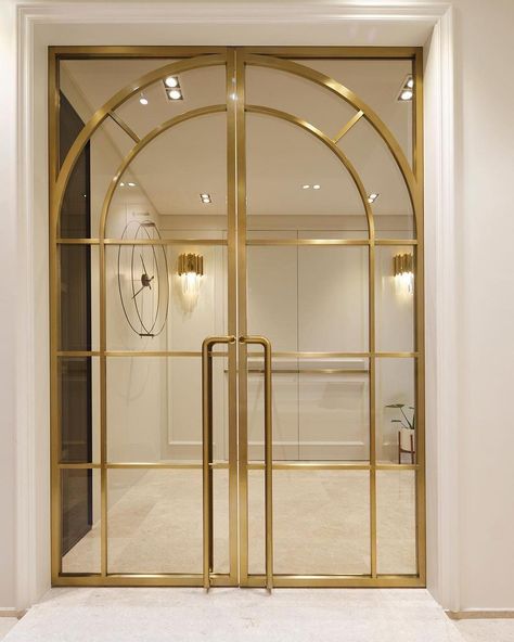 Pvd Partition, Led Light Mirror, Dining Room Design Luxury, Work Profile, Glass Door Design, French Doors Exterior, Neoclassical Interior, Living Room Door, Light Mirror