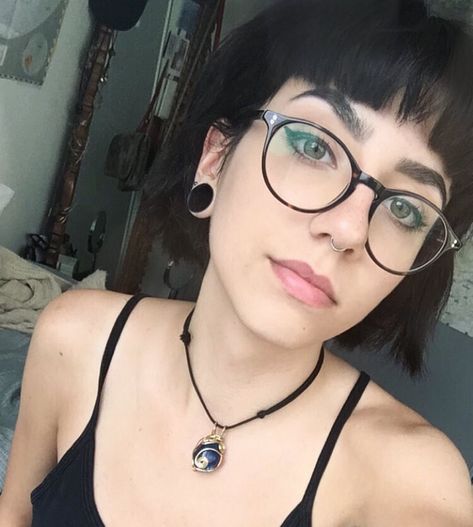 Strange Aeons, Bangs And Glasses, Girl Reference, Tomboy Hairstyles, Stretched Lobes, Hair Creations, Goth Girl, Email Id, Stretched Ears