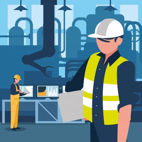 Industrial worker in factory character | Premium Vector #Freepik #vector #business #building #man #character Industry Drawing, Engineer Cartoon, Industry Illustration, Factory Illustration, Drawing Of People, Factory Worker, Art Competitions, Border Designs, Man Character