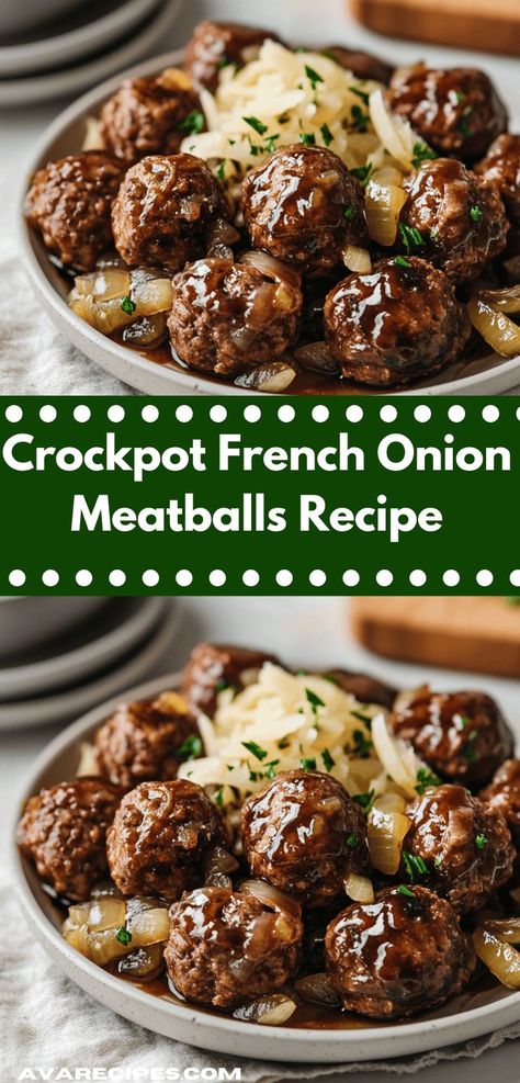 Searching for a delicious family dinner? This Crockpot French Onion Meatballs Recipe delivers rich flavors and tender meatballs in a simple slow cooker dish, making it the ultimate easy dinner idea for busy nights. French Onion Meatballs Recipe, French Onion Meatballs, Onion Meatballs, Ground Recipes, Savory Meatballs, Crock Pot Meatballs, Onion Sauce, Beef Casserole Recipes, Slow Cooked Meals