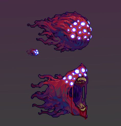 Eye Of Cthulhu, Terraria Design, Creature Fantasy, Piskel Art, Pixel Characters, Pixel Art Tutorial, Arte 8 Bits, 8bit Art, Cool Pixel Art