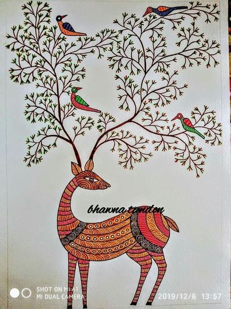 Gond Painting Design, Sohrai Painting, Gonda Art, Gond Art Paintings, Worli Painting, Gond Art, Indian Traditional Paintings, Gond Painting, Kalamkari Painting