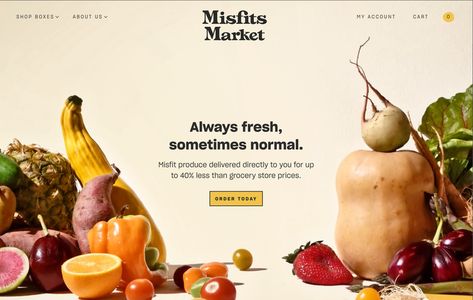 Misfits Market - Fonts In Use Misfits Market, Market Font, Prevent Food Waste, Online Grocery Store, Food Web, Swedish Recipes, Online Grocery Delivery, Marketing Website, Website Inspiration