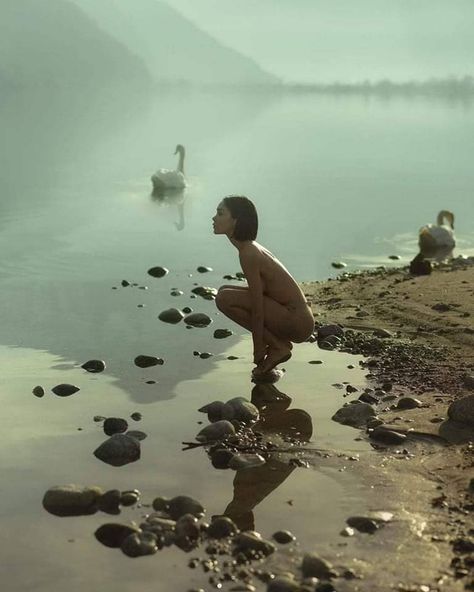 Nicholas Fols Frolicking Aesthetic, Hunger Photography, Walking Out Of Water, Woman In River, Mother Archetype, Underwater Shoot, People In Nature, Magical Photography, Skeleton Girl