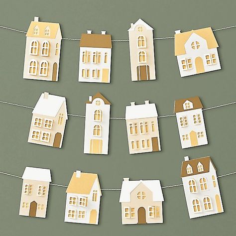 Holiday Houses Garland Craft Kit | Paper Source Christmas Village Garland, Gingerbread House Cardboard Garland, Valentine House Craft, Diy Garland Ideas Paper, Paper Christmas Garland, Christmas Craft Diy, Garland Craft, Holiday Art Projects, Art Houses