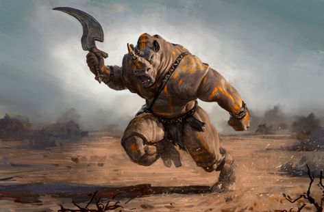 ArtStation - Rhino-man, Javier Charro Rhino Art, Cool Monsters, The Warriors, Creature Concept Art, Fantasy Dragon, Fantasy Warrior, Creature Concept, Fantasy Inspiration, Medieval Fantasy