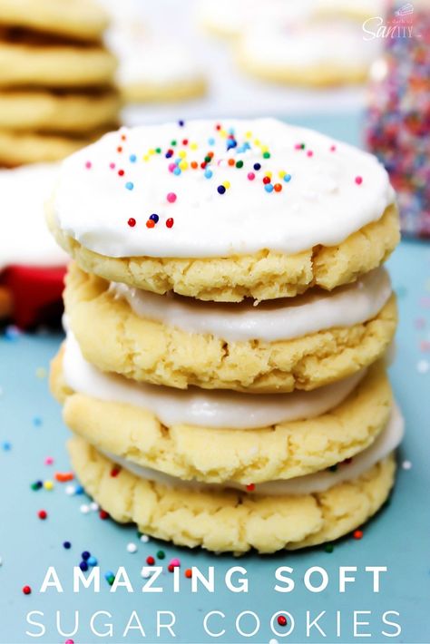 Frosted Sugar Cookie Eileens Cookies, Soft Sugar Cookie, Soft Sugar Cookie Recipe, Frosted Sugar Cookies, Cookies Jar, Santa Snacks, S Cookies, Best Holiday Cookies, Chocolate Cake Cookies