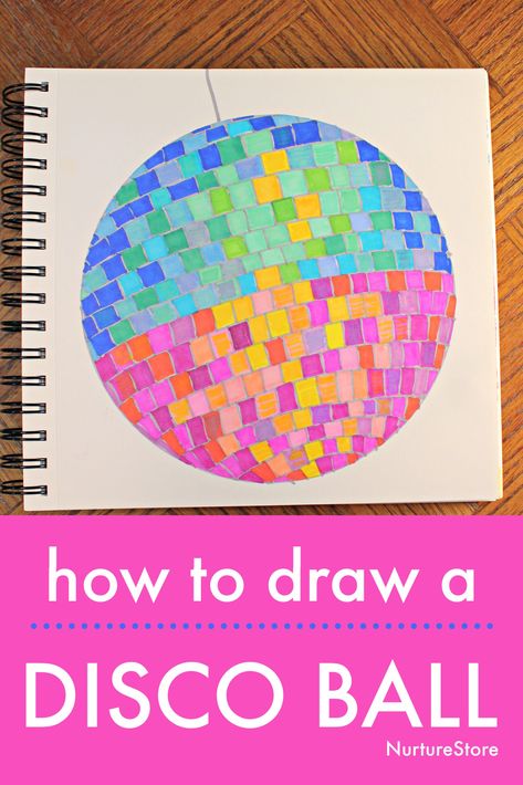 Easy warm and cool colors art project for beginners: draw a disco ball step by step - NurtureStore Disco Ball Art Project, Disco Ball Doodle, Color Theory Art Lessons, Teen Camp, Color Theory Lessons, Disco Ball Art, Colorful Art Projects, Color Theory Art, Art 2024