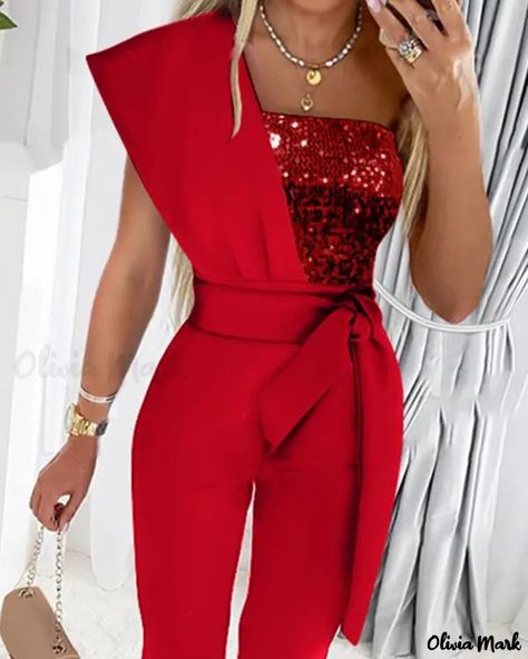 Champagne Clothes, Bodybuilding Clothing, One Shoulder Jumpsuit, Slip On Espadrilles, Jumpsuit Elegant, Jumpsuit Party, Ankle Length Pants, Cut Out Design, Sleeveless Jumpsuits