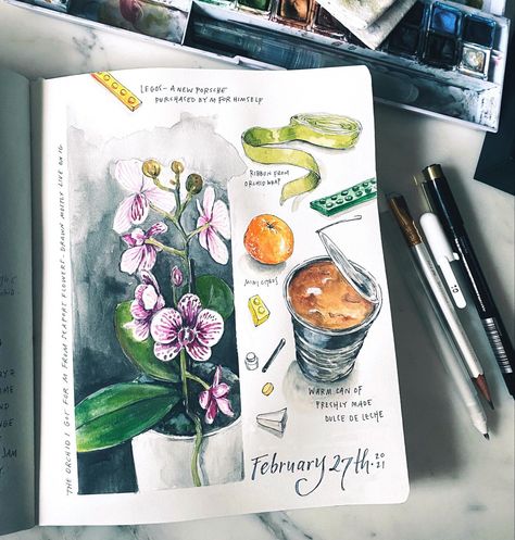 Recent page in my sketch journal #drawyourday @sdionbaker Voyage Sketchbook, Sketchbook Layout, Travel Art Journal, Watercolor Art Journal, Travel Sketchbook, Sketch Journal, Watercolor Journal, Artist Sketchbook, Design And Illustration