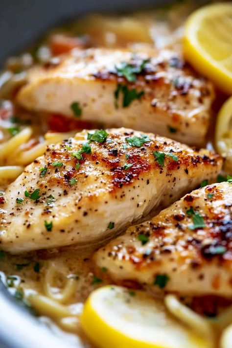 Chicken Scampi Lemon Chicken Scampi, Slow Cooker Chicken Scampi, Chicken Scallopini Recipes, Easy Italian Chicken Recipes, Instant Pot Chicken Scampi, Chicken White Wine Pasta, Scampi Chicken And Rice, Healthy Chicken Scampi Recipe, Chicken Scampi With Garlic Parmesan Rice