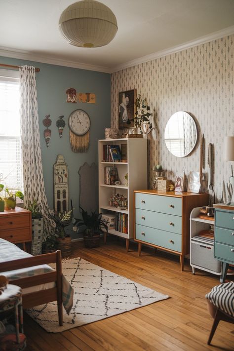 eclectic kids room Eclectic Teen Room, Vintage Theme Room, Vintage Kids Rooms, Retro Boys Room, Vintage Playroom, Eclectic Kids Room, Vintage Kids Room, Kids Rooms Inspo, Shared Kids Room