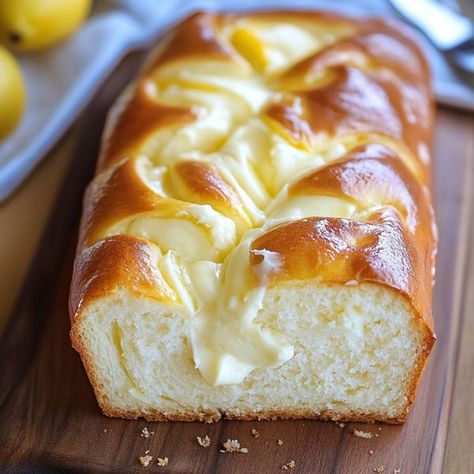 Lemon Cream Cheese Loaf, Cream Cheese Loaf, Cheese Loaf, 2 Ingredient Desserts, Cream Cheese Bread, Lemon Cream Cheese, Lemon Bread, Bread Ingredients, Bun Recipe