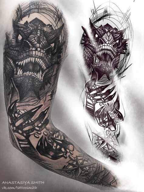 Smaug Tattoo, Arte Trash Polka, Hobbit Tattoo, Calf Sleeve Tattoo, Body Architecture, Dragon Tattoo Shoulder, Tank Tattoo, Geometric Wolf Tattoo, Celtic Dragon Tattoos