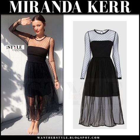 Miranda Kerr in sheer black tulle polka dot dress Transparent Bottom Dress, Sheer Cocktail Dress, Tulle Casual Dress, Sheer Outfit Ideas, Sheer Dress Outfit, Tulle Dress Casual, Sheer Dresses Outfit, Mesh Dress Outfit, Black Dot Dress