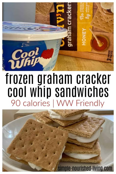 Weight Watchers Recipes 0 Points, Graham Cracker Ice Cream Sandwich, Frozen Cool Whip, Healthy Graham Crackers, Ww Treats, Graham Cracker Ice Cream, Graham Cracker Treats, Ww Dessert Recipes, Graham Cracker Snacks