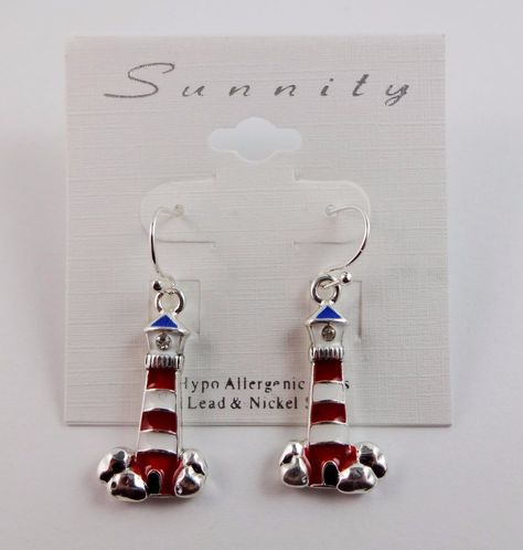 Lighthouse Earrings, Blue Clay, Earrings Clay, Earring Ideas, Earrings Hoop, Clay Ideas, Unique Earrings, Earrings Silver, Red White And Blue