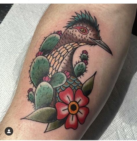 Road Runner Tattoo, Roadrunner Tattoo, Runner Tattoo, Food Tattoos, Western Tattoos, American Traditional Tattoo, American Traditional, Road Runner, Best Food