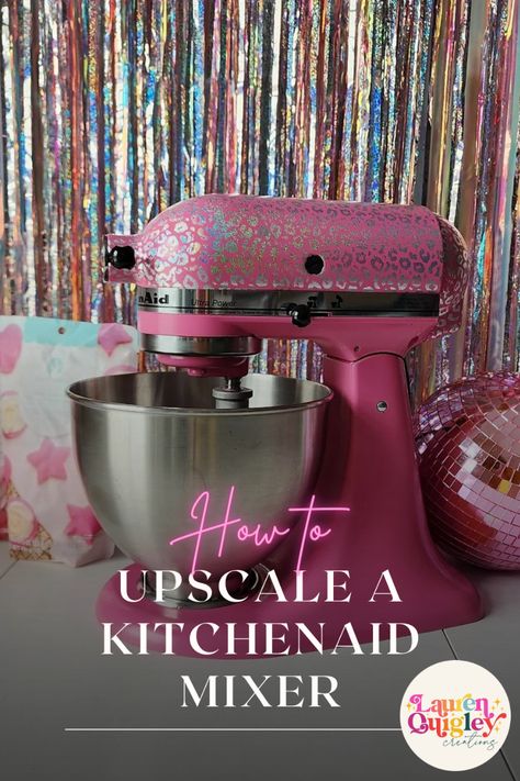 Do you have a boring Kitchenaid mixer that could use a makeover? I recently upcycled mine into a stunning pink leopard finish and I am so excited to share the process with you! Pink Stand Mixer, Paint Kitchenaid Mixer Diy, Custom Painted Kitchenaid Mixer, Paint Your Kitchenaid Mixer, Kitchenaid Mixer Makeover, Painting Kitchenaid Mixer, Paint Kitchenaid Mixer, Kitchenaid Mixer Decor Ideas, Mixer Decor