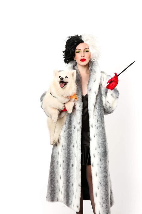 Halloween Costume Idea: Cruella de Vil | Keiko Lynn Diy Cruella Deville Costume, Cruella Deville Costume, Black And White Wig, Keiko Lynn, Diy Couples Costumes, White Wig, Diy Halloween Costumes For Women, Cruella Deville, Homemade Halloween Costumes