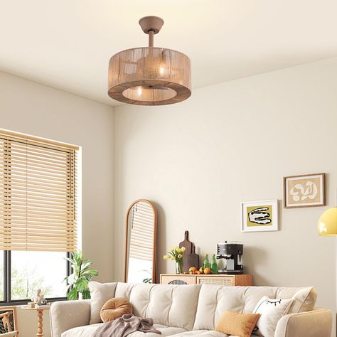 PRICES MAY VARY. MORE THAN CEILING FAN LIGHTS. The statement round lampshade completed with a hemp rope tassel surround and iron frame for a comfortable & nature feeling, can match perfectly with all modern, rustic, retro and farmhouse decoration CONVENIENT REMOTE. A 3-speed remote control is included, so you can adjust 3 speed of high, medium and low with 1/2/4h timing function without breaking a sweat (Lighting colors are Non-adjustable) **TO HELP YOU SAVE SOME INSTALLATION HASSLE, THE REMOTE Living Room Lighting Low Ceiling, Boho Ceiling Fan With Light, Boho Ceiling Fan, Tassel Lampshade, Boho Ceiling, Hotel Ceiling, Bedroom Fan, Bladeless Ceiling Fan, Ceiling Fan Bedroom