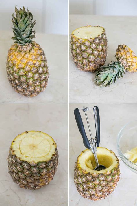 Make a pineapple cup with a knife and an ice cream scoop. | 21 Epic Ways To Drink Out Of Fruits Pineapple Mojito, Pineapple Cup, Pineapple Cocktail, Pineapple Drinks, Pineapple Rum, Brown Spots Removal, Pineapple Upside, Pineapple Upside Down Cake, Pineapple Upside Down