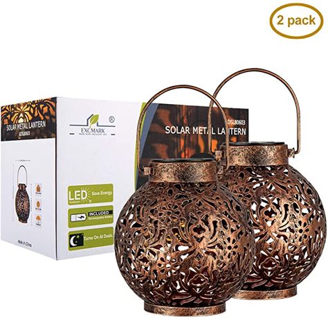 Amazon.com: 2 Pack Outdoor Solar Hanging Lantern Lights Metal LED Decorative Light for Garden Patio Courtyard Lawn and Tabletop with Hollowed-Out Design. 2 Color Options Black and Bronze. : Tools & Home Improvement Solar Hanging Lights, Hanging Lantern Lights, Solar Lantern Lights, Patio Courtyard, Solar Christmas Lights, Solar Hanging Lanterns, Under An Umbrella, Hanging Solar Lights, Solar Powered Lanterns