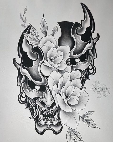 190 Oni Mask Tattoo Designs with Meaning(2022) - TattoosBoyGirl Hannya Maske Tattoo, Oni Masks, Hannya Maske, Mascara Oni, Tato Mandala, Tattoo Designs With Meaning, Japanese Mask Tattoo, Designs With Meaning, Oni Mask Tattoo