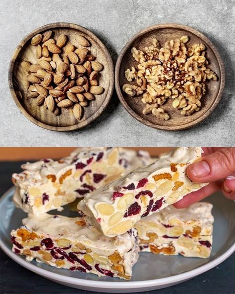 Almond Walnut Cranberry Nougat, Nougat Recipe, Honey Candy, Cheese Sandwich Recipes, Almond Bars, Cranberry Almond, Ham And Cheese Sandwich, Candy Recipes Homemade, Delectable Desserts