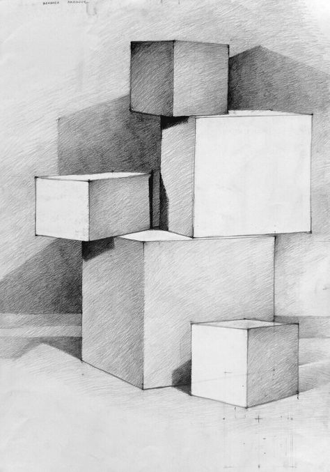 Geometric Shapes Drawing, Shadow Drawing, Architecture Drawing Sketchbooks, Isometric Drawing, Perspective Drawing Lessons, Object Drawing, Geometric Drawing, Free Hand Drawing, Industrial Design Sketch