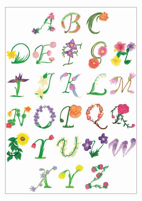 Flower Ideas Drawing, Alphabet Flower Letters, Alphabet Flower, Decorative Typography, Doodle Alphabet, Flowers Drawing, Flower Alphabet, Alphabet Clipart, Hand Lettering Alphabet