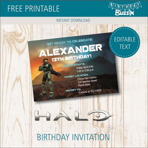 If you are throwing a Halo birthday party, these free printable Halo birthday party invitations will come in handy to get the word out to all your Spartans so that you can complete the mission of throwing the greatest birthday party ever! The invites feature Master Chief amidst a mountainous background. The words on the … Halo Birthday Party Ideas Master Chief, Halo Birthday, Halo Birthday Party Invitations, Free Printable Video Game Birthday Invitations, Halo Birthday Parties, Gaming Birthday Invitation Template, Halo Party, Police Birthday Party, Bday Party Invitations