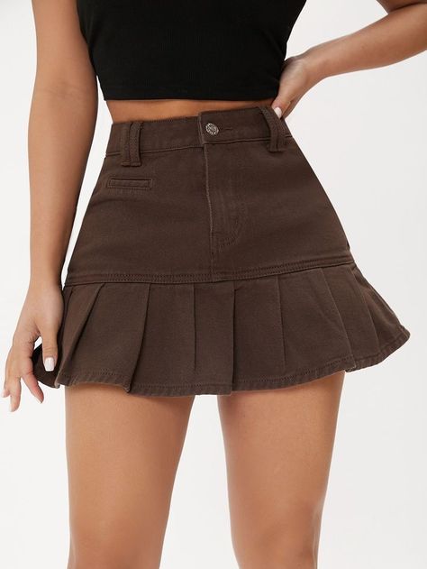 Denim Skirts For Women, Denim Skirt Outfit, Brown Mini Skirt, Brown Denim, Pretty Skirts, Cute Skirt Outfits, Denim Skirt Women, Outfit Jeans, Denim Skirts