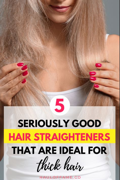 Top 5 Best Hair Straighteners and Hair Irons for Thick Hair | On the hunt for the best hair straightener that'll straighten, wave or curl your hair in just a few fuss free minutes? Whatever hairstyle you want to achieve, these flat irons are worth every penny and will definitely deliver, giving you beautiful, silky smooth hair. Includes our top picks for the best budget hair irons as well as high-end brands (including Remington and GHD) that work effortlessly on curly hair and for curling too! Best Hair Straightener Brush, Best Hair Straightener 2022, Straightening Wavy Hair, Curling Just The Ends Of Hair, Best Hair Straightener For Thick Hair, Best Flat Iron For Thick Hair, How To Straighten Thick Hair, Best Hair Straightener Top 10, How To Straighten Curly Hair