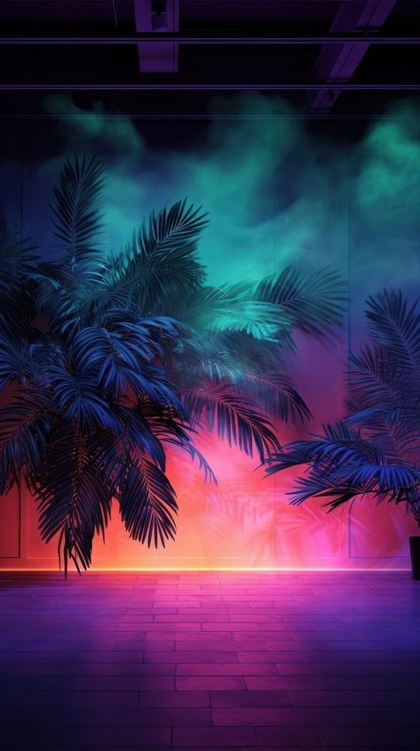 Empty room with brick walls and neon lights tropical night architecture. | premium image by rawpixel.com / Chalr Neon Backgrounds Aesthetic, Neon City Background, Neon Brick Wall Background, Iphone Sunset Wallpaper, Neon Aesthetic Wallpaper, Glow Background, Tropical Disco, Red Wallpapers, Night Architecture