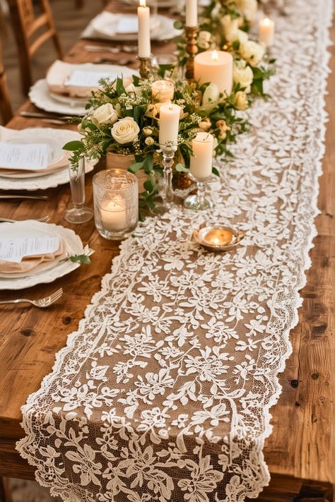 Top 15 DIY Wedding Decorations [Decor Within Minutes] – craftydiyers.com Fairy Light Backdrops, Burlap And Lace Table Runner Wedding, Lace Candles, Diy Wedding Arch, Lace Runner, Diy Flower Crown, Handmade Wedding Favours, Light Backdrop, Rustic Mason Jars