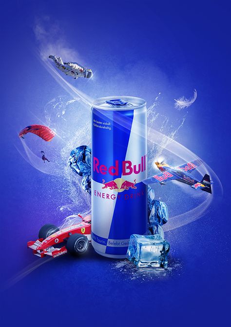 Red Bull key visual on Behance Euphoria Colors, Drink Ads, Red Bull Drinks, Visual Advertising, Project Red, Commercial Advertisement, 광고 디자인, Billboard Design, Bull Logo