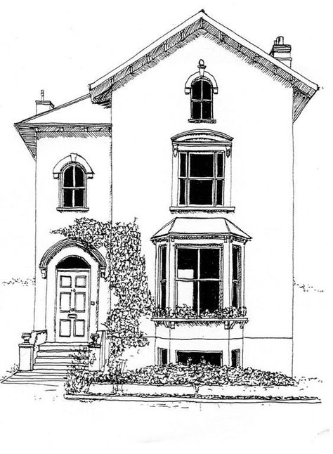 Building Sketch, Building Drawing, Building Illustration, House Sketch, Architecture Drawing Art, House Illustration, Architectural Drawing, Abstract Illustration, House Portraits