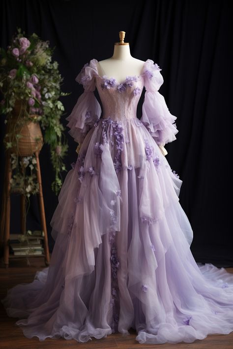 Lavender flower inspired gown Long Party Dress, Fantasy Dresses, Princess Ball Gowns, Prom Dress Inspiration, Fantasy Gowns, Pretty Prom Dresses, Fairytale Dress, Fantasy Dress, Fairy Dress