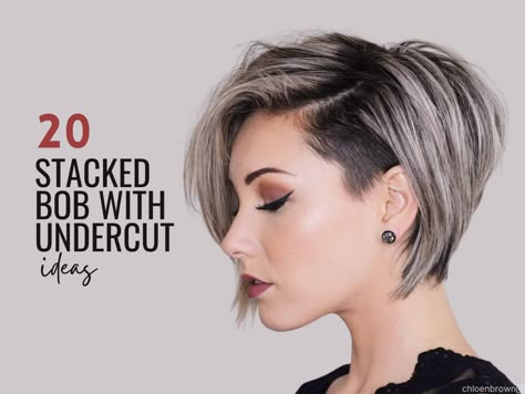 25 Stacked Bob With Undercut Ideas To Try If You Need A Change Stacked Bob Haircut With Undercut, Short Bob Hairstyles With Shaved Side, Shaved Side Bob Hairstyles, Short Bob Haircuts With Undercut, Pixie Haircuts With Undercut, Undercut Short Bob Haircut, Women Hair Shaved Sides, Undercut Bobs For Fine Hair, Shaved Bottom Hair Undercut