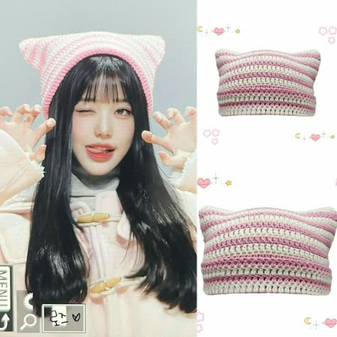 Message for orders and more details Wonyoung inspired beanie cat hat at reasonable price Beanie Cat Hat, Crochet Kpop Inspired, Kpop Crochet Clothes, Kpop Inspired Crochet, Cat Beanie Outfit, Crochet Hat Cat, Kpop Crochet, Kpop Hat, Cat In The Hat Birthday