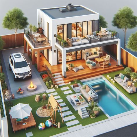 Sims4 Backyard Ideas, Backyard Layout, Small House Layout, Sims 4 House Building, Backyard Buildings, Luxury Beach House, Small House Elevation Design, Building House Plans Designs, 3d House