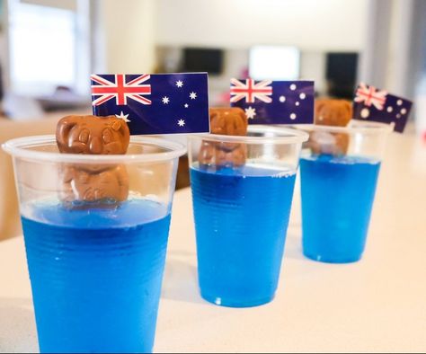 Food Australia, Australian Party, Australia Day Celebrations, Australia Party, Aus Day, Jelly Crystals, Clear Plastic Cups, Aussie Food, Family Day Care