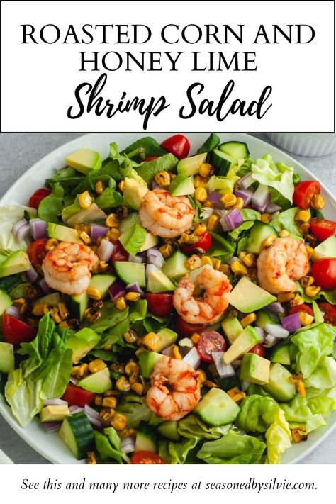 One great thing about salad is that they are so customizable to your preferences. If there’s an ingredient you don’t like, you can typically just omit it since it doesn’t really affect the “cooking” of the dish. However, I strongly suggest keeping all of the ingredients in this honey lime shrimp salad because wow- it’s perfect. For the base of the salad, I love doing a mix of butter lettuce and then some heartier greens. I am in a huge butter lettuce phase right now! Honey Lime Shrimp Salad, Dressing For Shrimp Salad, Honey Glazed Shrimp, Honey Lime Shrimp, Seafood Dinner Recipes, Pescetarian Recipes, Butter Lettuce, Baby Tomatoes, Lime Shrimp